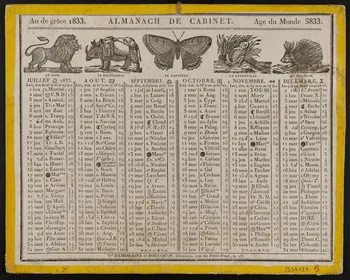 estampe An de grâce 1833. ALMANACH DE CABINET. Age du Monde 5833. 1973.53.128  Photo Mucem