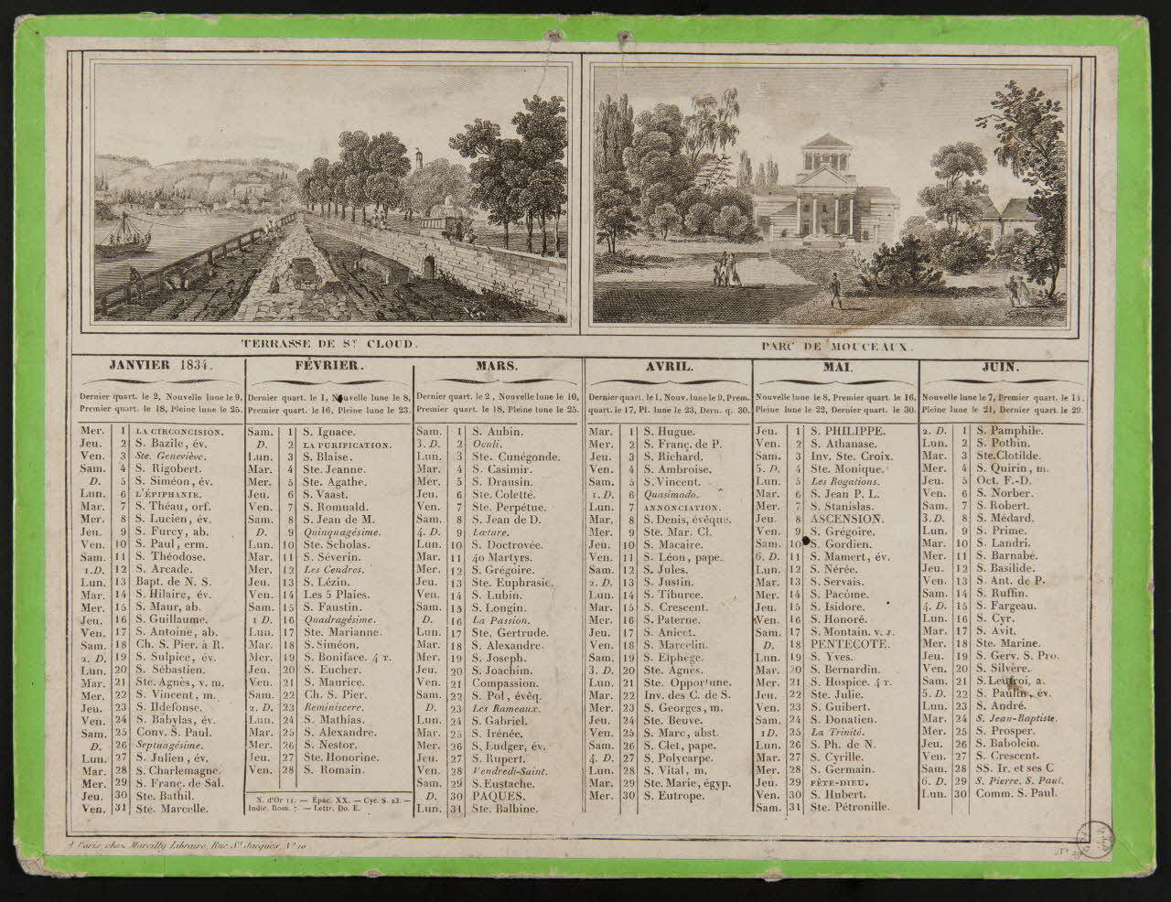 estampe PETIT TRIANON.  VUE DU PONT DE St CLOUD.  TERRASSE DE St. CLOUD.  PARC DE MOUCEAUX. 1973.53.132 Photo Mucem