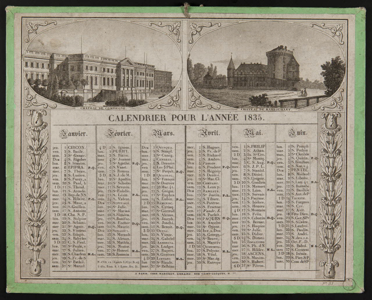 estampe CALENDRIER POUR L'ANNEE 1835. 1973.53.134 Photo Mucem