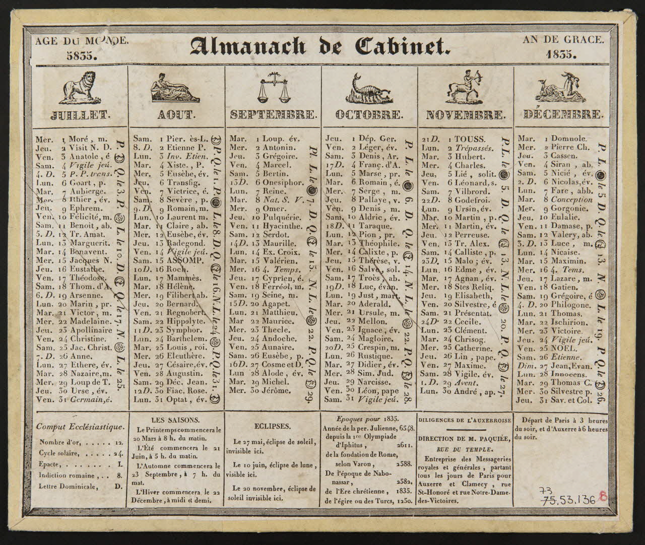 estampe Almanach de Cabinet.  AN DE GRACE  1835 1973.53.136 Photo Mucem
