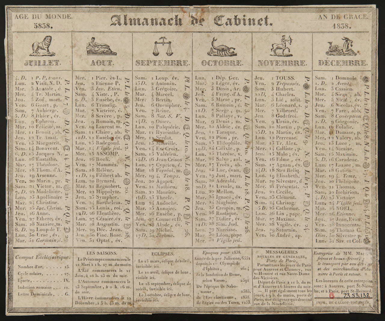 estampe Almanach de Cabinet.  AN DE GRACE  1858 1973.53.138 Photo Mucem