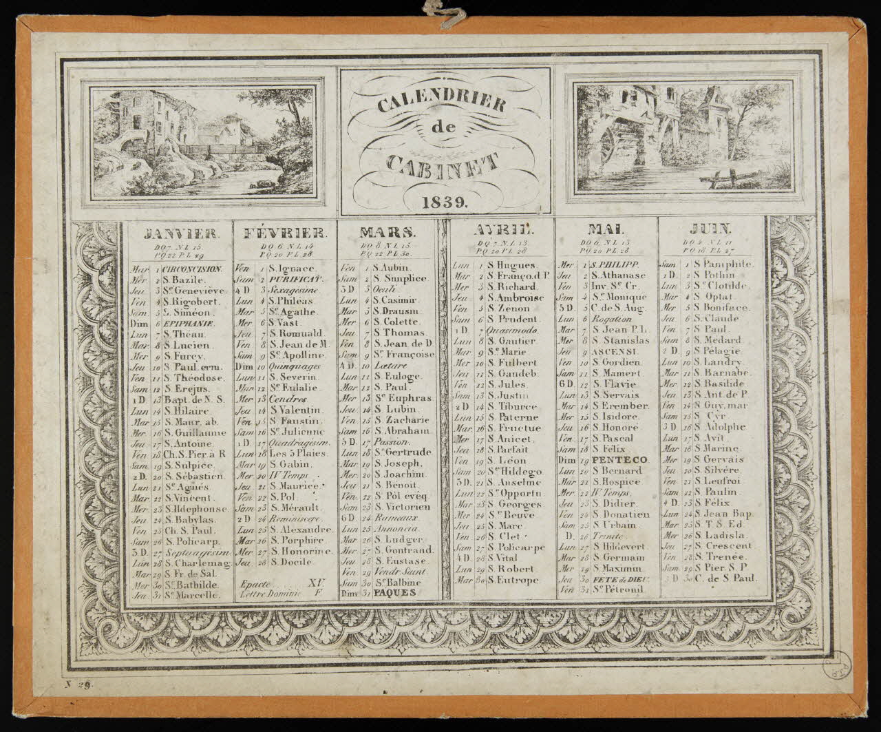 estampe CALENDRIER  de  CABINET  1839. 1973.53.143 Photo Mucem
