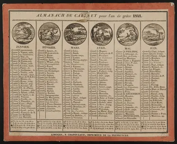 Chapoulaud F. calendrier ALMANACH DE CABINET pour l'an de grâce 1841. Limoges 1840 1973.53.147 Photo Mucem