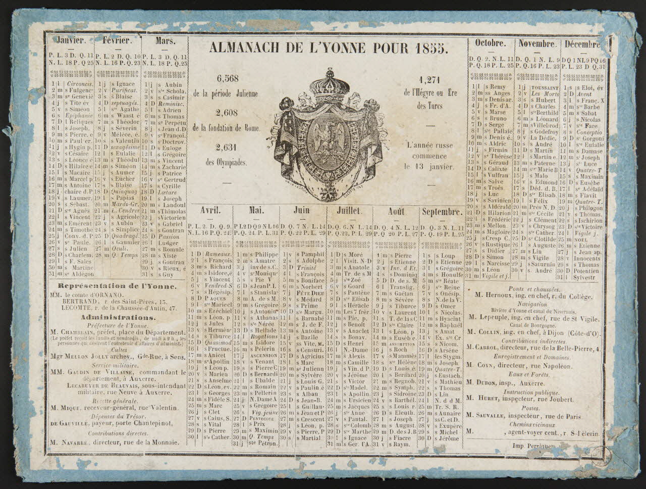 estampe ALMANACH DE L'YONNE POUR 1855. 1973.53.184 Photo Mucem