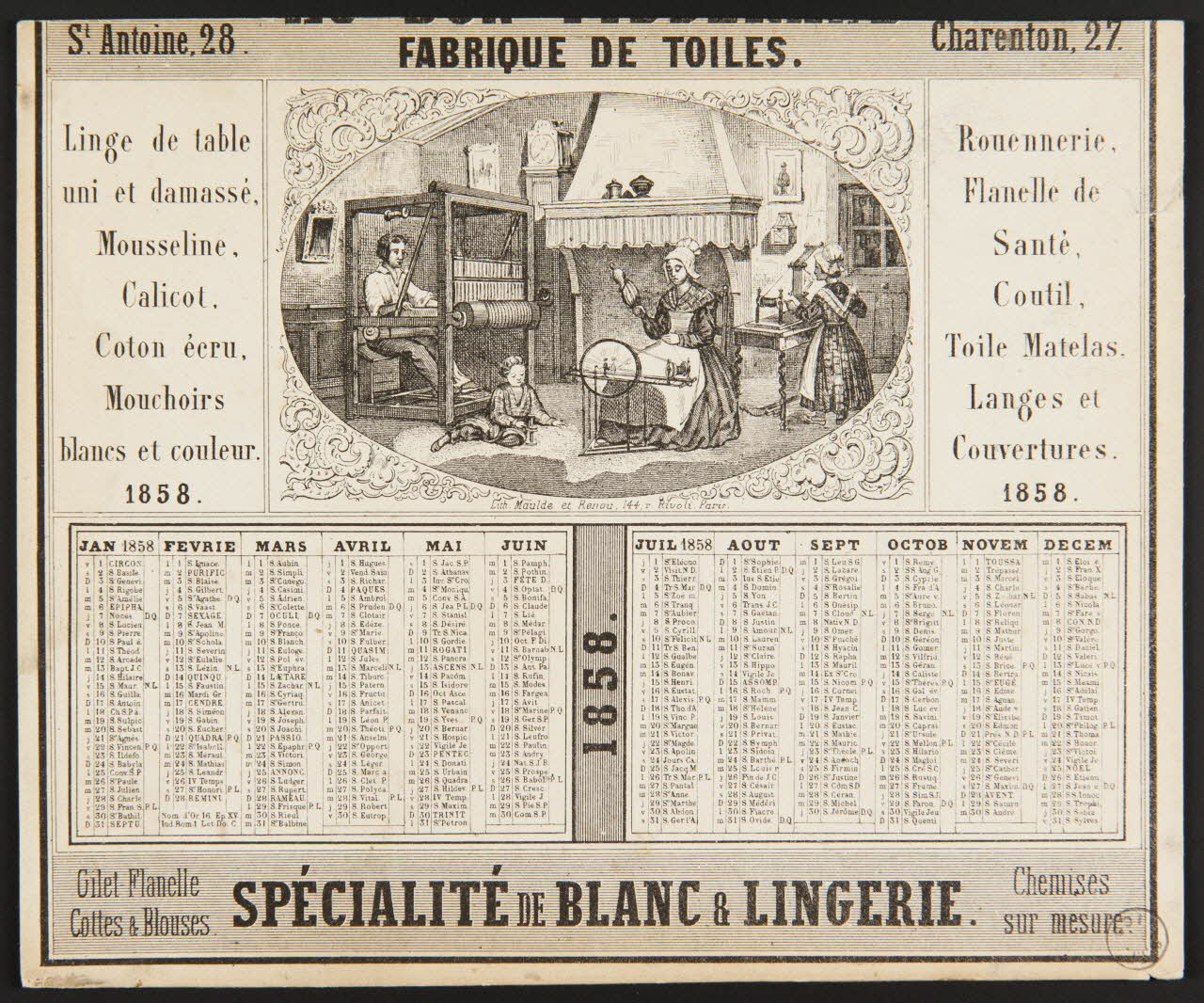 estampe Calendrier de 1858. 1973.53.186 Photo Mucem