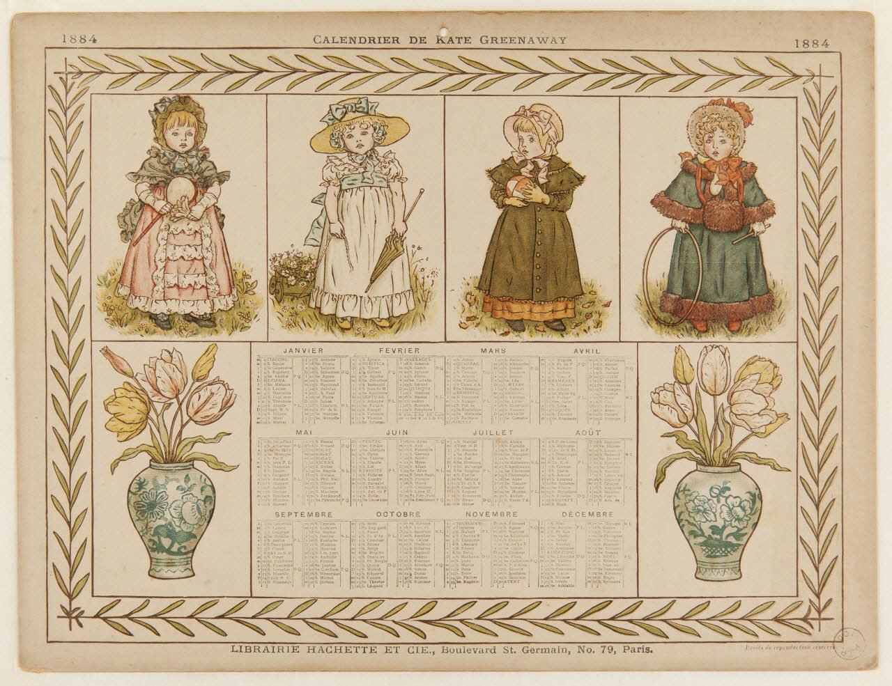 estampe 1884  CALENDRIER DE KATE GREENAWAY 1973.53.209 Photo Mucem