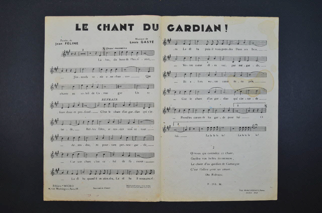 Jean Féline ; Louis Gasté ; Tino Rossi ; Editions Micro; chanson petit format Île-de-France, France 1945 1966.138.25 Photo Mucem