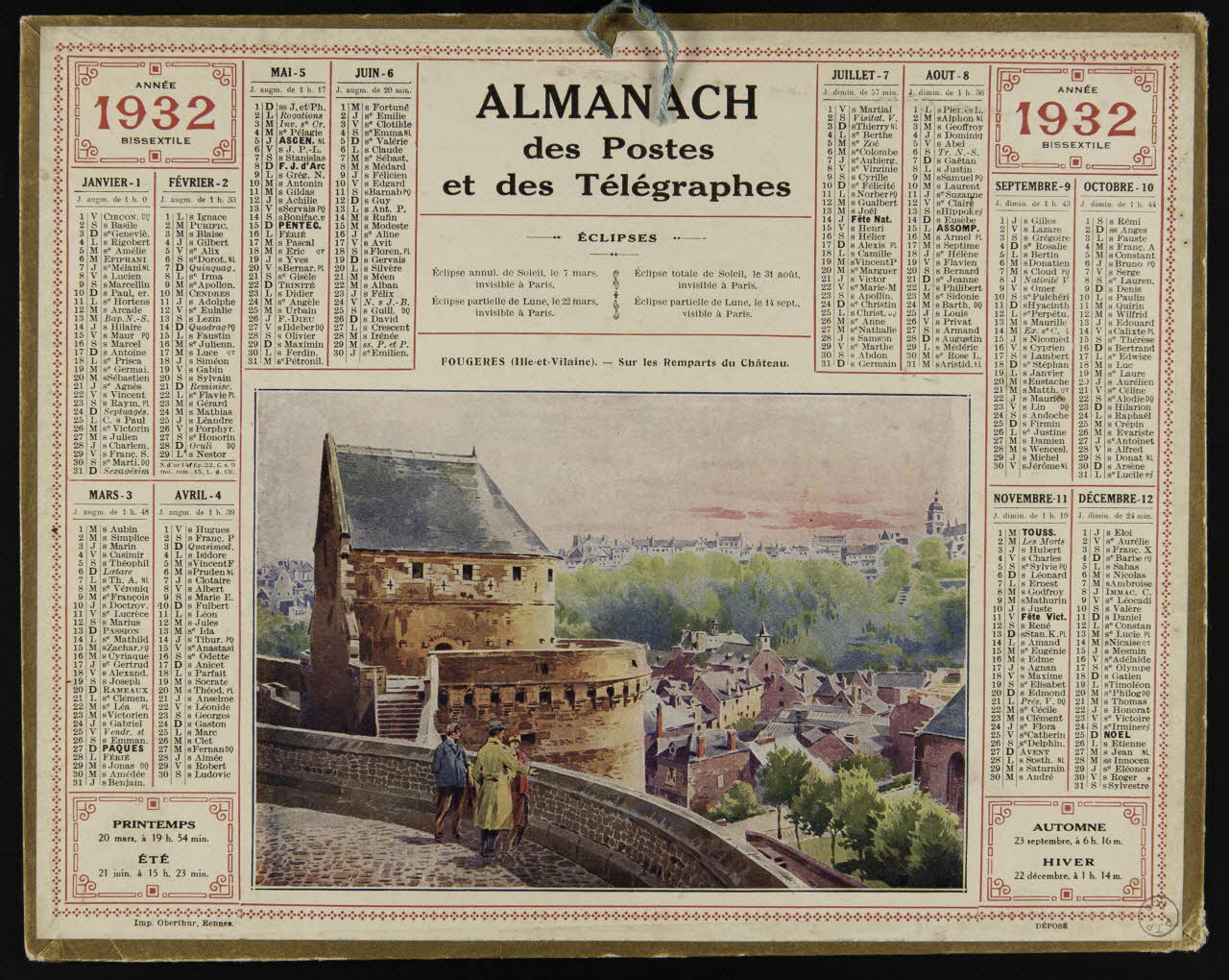 estampe ALMANACH  des Postes  et des Télégraphes  1932 1973.53.245 Photo Mucem