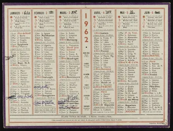 estampe Calendrier de 1962 1973.53.259 Photo Mucem