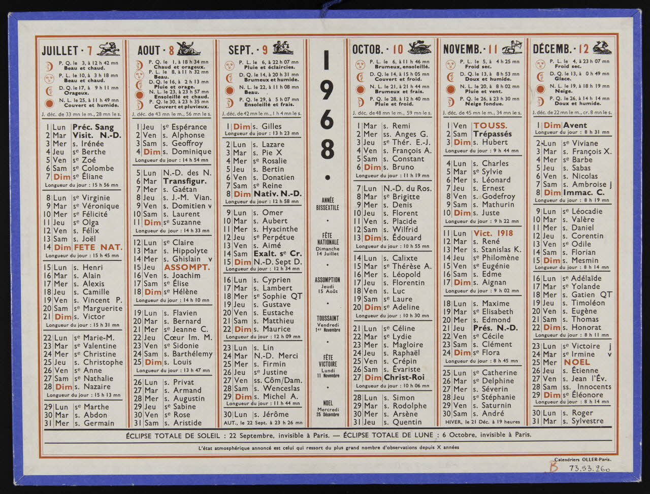 estampe Calendrier de 1968 1973.53.260 Photo Mucem
