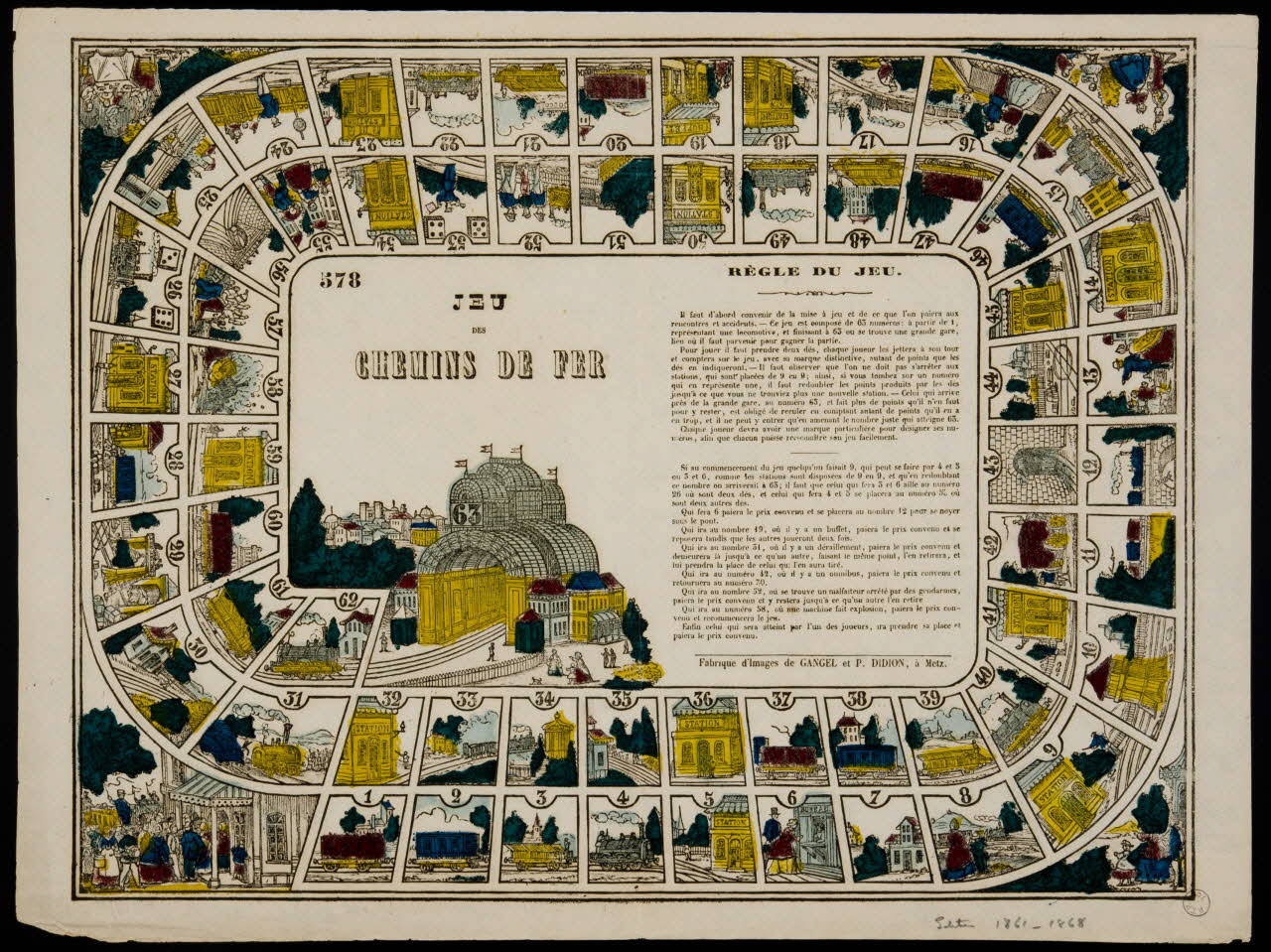 Gangel et Didion estampe JEU  DES  CHEMINS DE FER Metz 1858-1868 1973.53.34 Photo Mucem