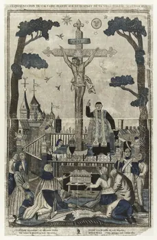 Alphonse Picard ; Guérin Jean François imagerie ancienne REPRESENTATION DU CALVAIRE PLANTE SUR LE REMPART DE LA VILLE D'ARRAS le 19 Mars 1738 Caen 1806-1831 1973.53.39.1 Photo Mucem