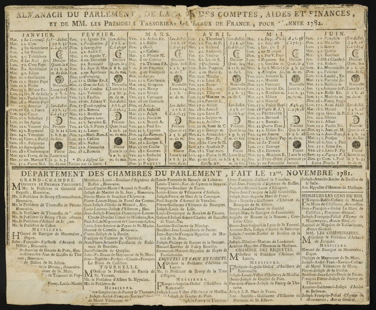estampe ALMANACH DU PARLEMENT  1782 1973.53.47.1 Photo Mucem