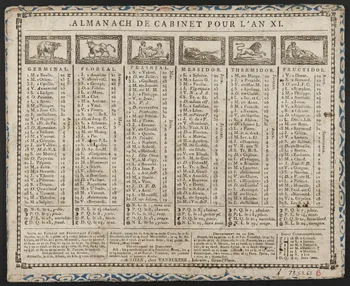 Vanackère Nicolas Joseph Désiré imagerie ancienne ALMANACH DE CABINET POUR L'AN XI. Lille 1802 1973.53.68 Photo Mucem