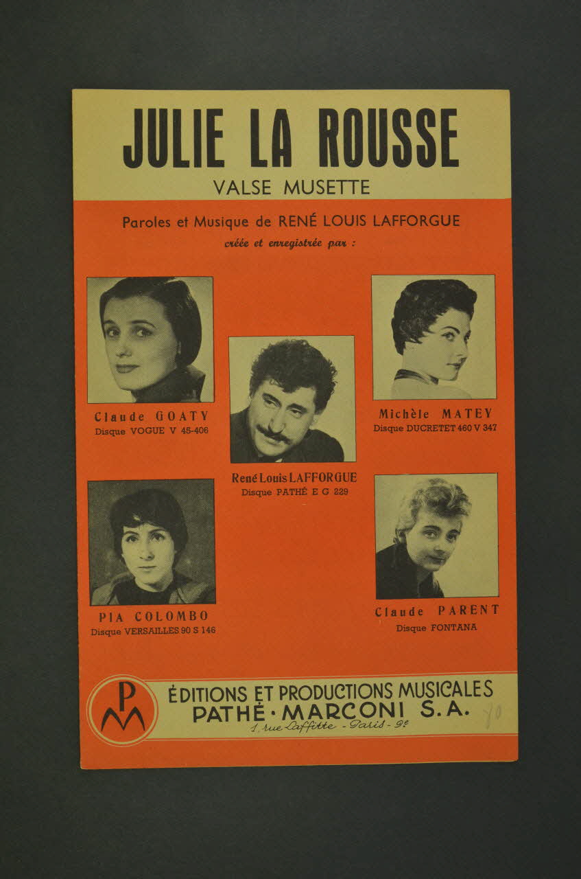 René Louis Lafforgue ; Pathé Marconi chanson petit format Île-de-France, France 1956 1966.138.31 Photo Mucem