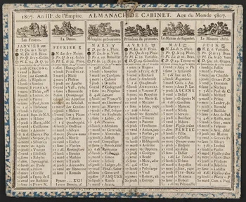 estampe 1807. An IIIe de l'Empire. ALMANACH DE CABINET. Age du Monde 5807. 1973.53.77  Photo Mucem