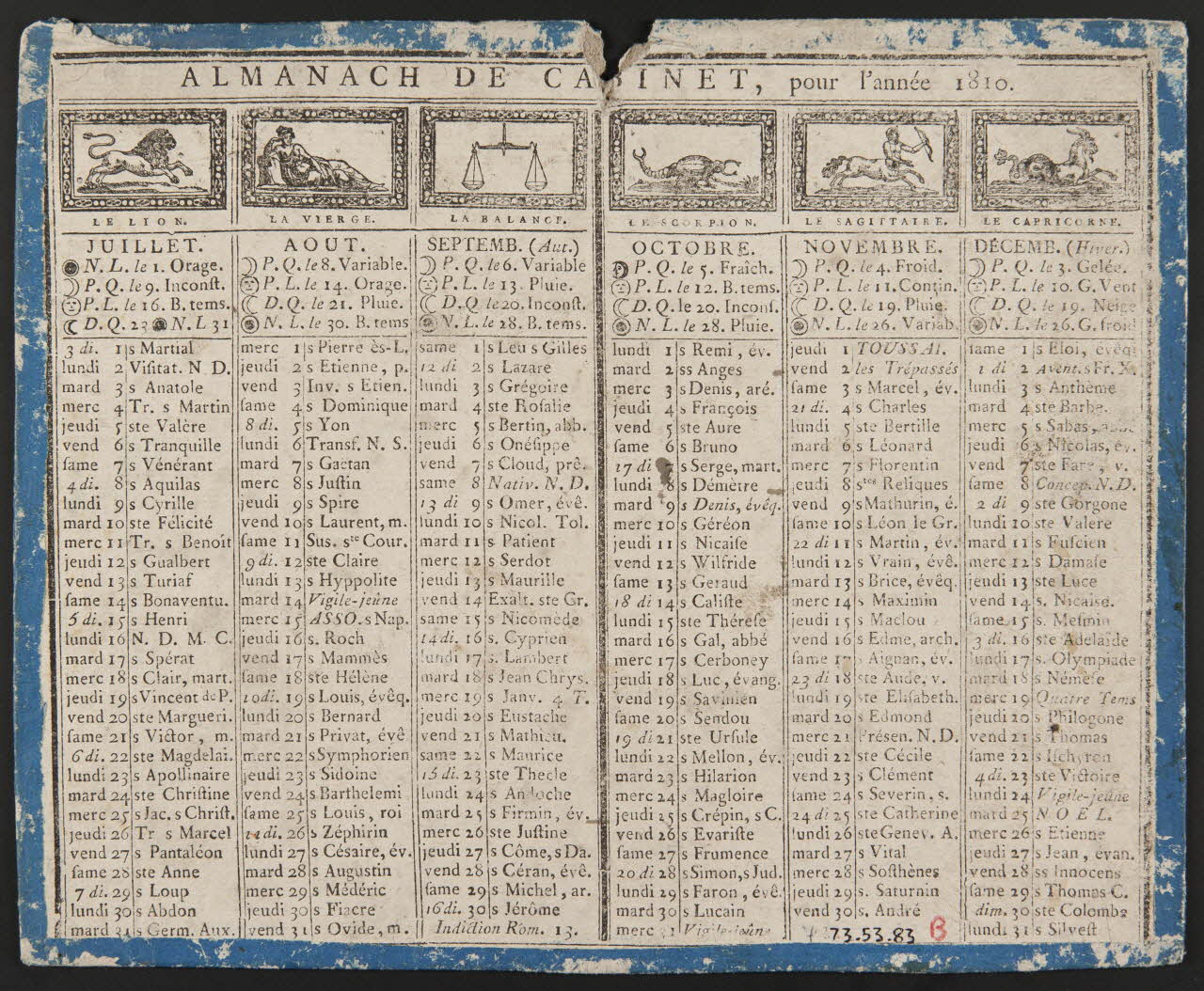 estampe ALMANACH DE CABINET, pour l'année 1810. 1973.53.83 Photo Mucem