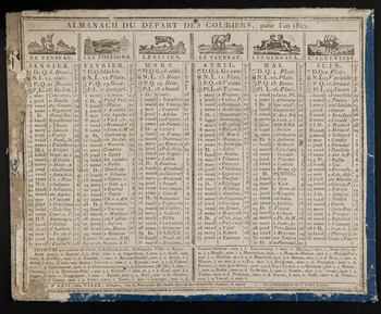 estampe ALMANACH DU DEPART DES COURIERS, pour l'an 1812. 1973.53.90 Photo Mucem