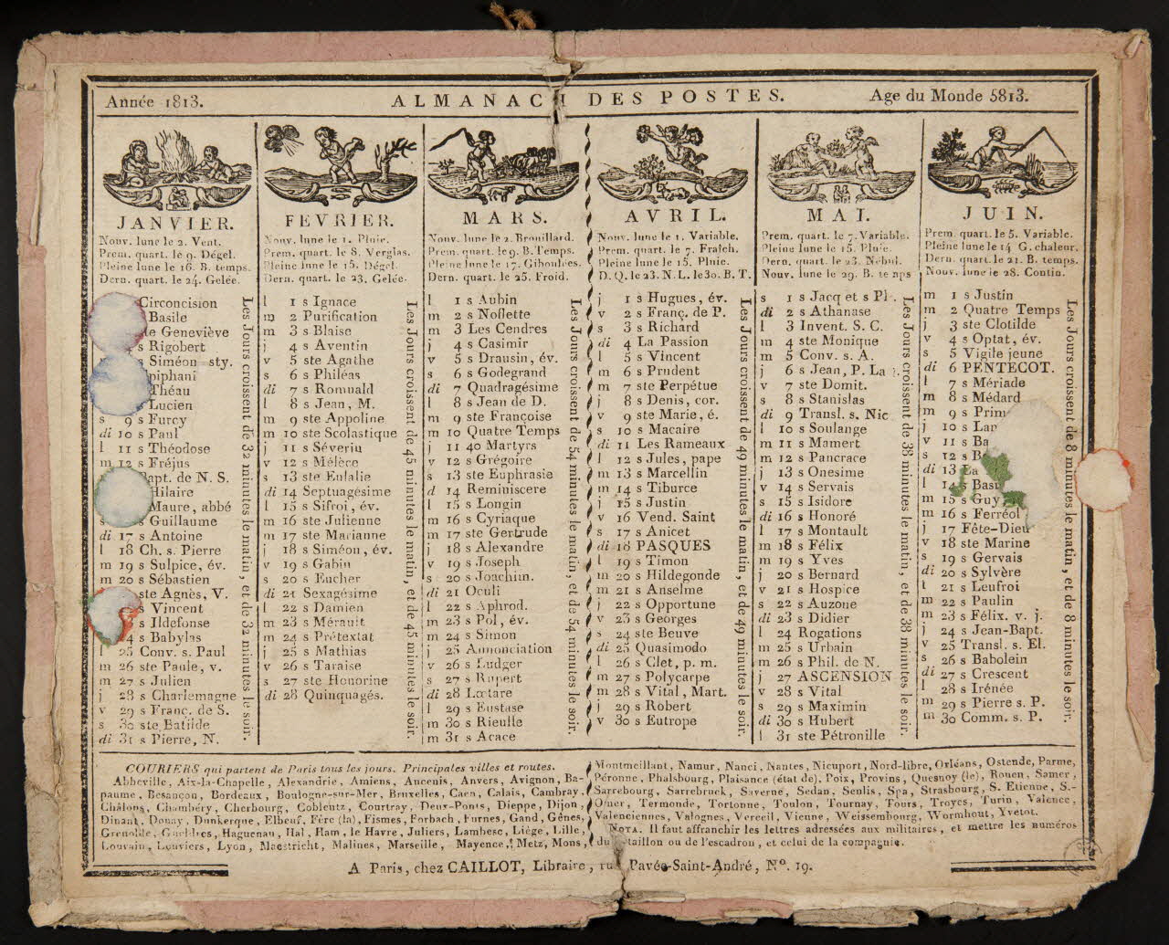 estampe Année 1813. ALMANACH DES POSTES. Age du Monde 5813. 1973.53.91 Photo Mucem