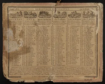 estampe Année 1813. ALMANACH DES POSTES. Age du Monde 5813. 1973.53.91 Photo Mucem