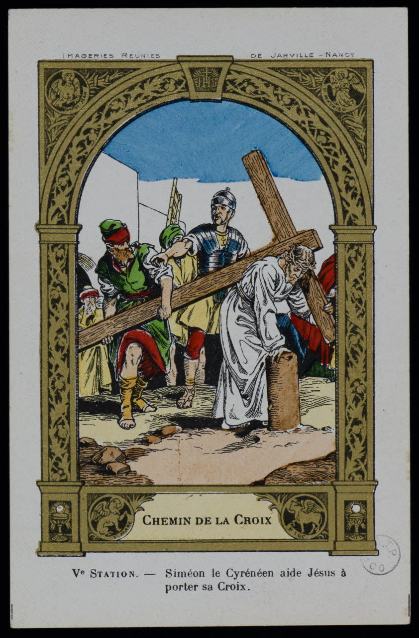 estampe CHEMIN DE CROIX  Ve STATION. - Siméon le Cyrénéen aide Jésus à  porter sa Croix 1973.95.100 Photo Mucem
