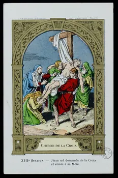 estampe CHEMIN DE LA CROIX  XIIIe STATION. - Jésus est descendu de la Croix  et remis à sa Mère. 1973.95.108 Photo Mucem