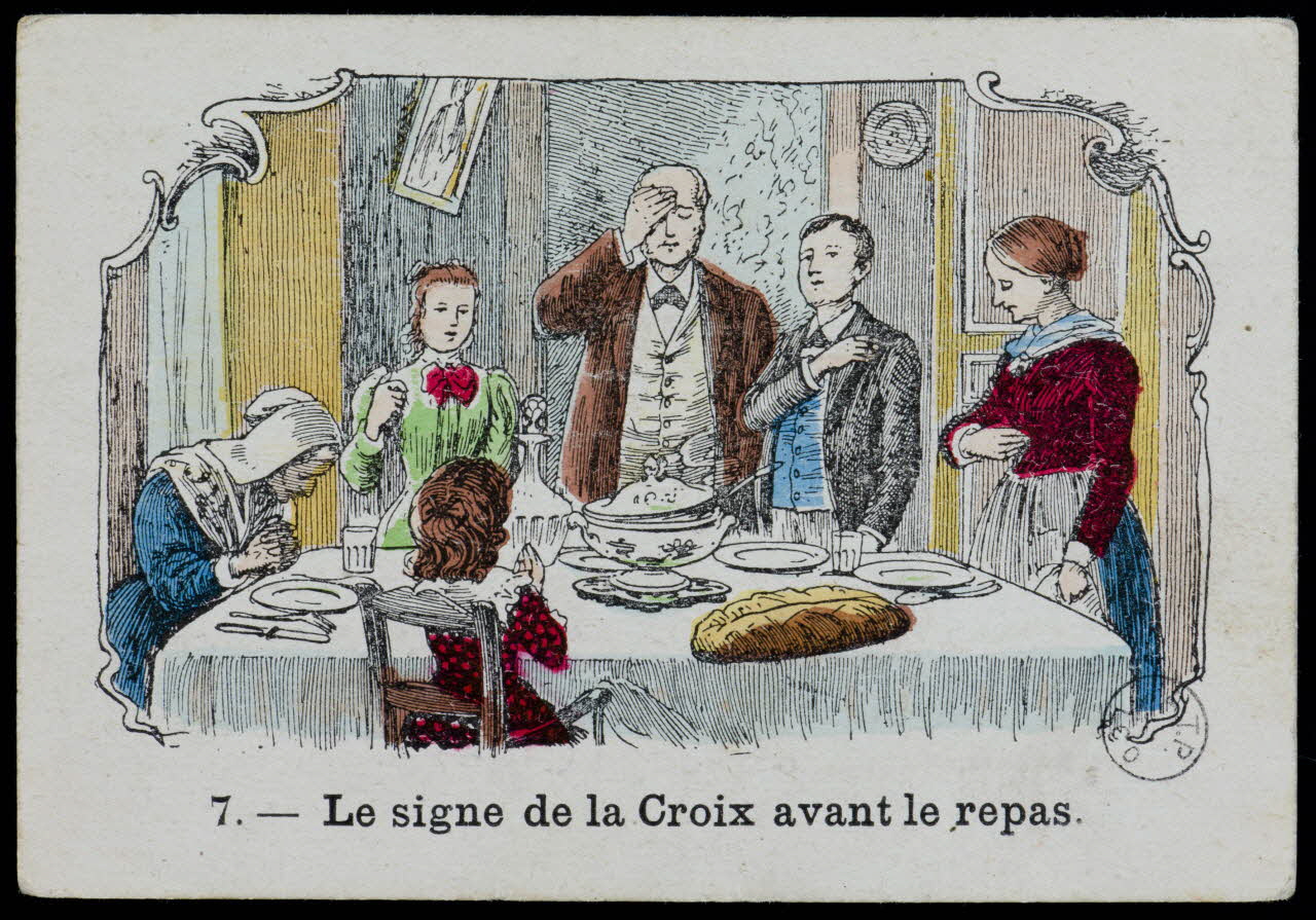estampe 7. - Le Signe de la Croix avant le repas. 1973.95.110 Photo Mucem