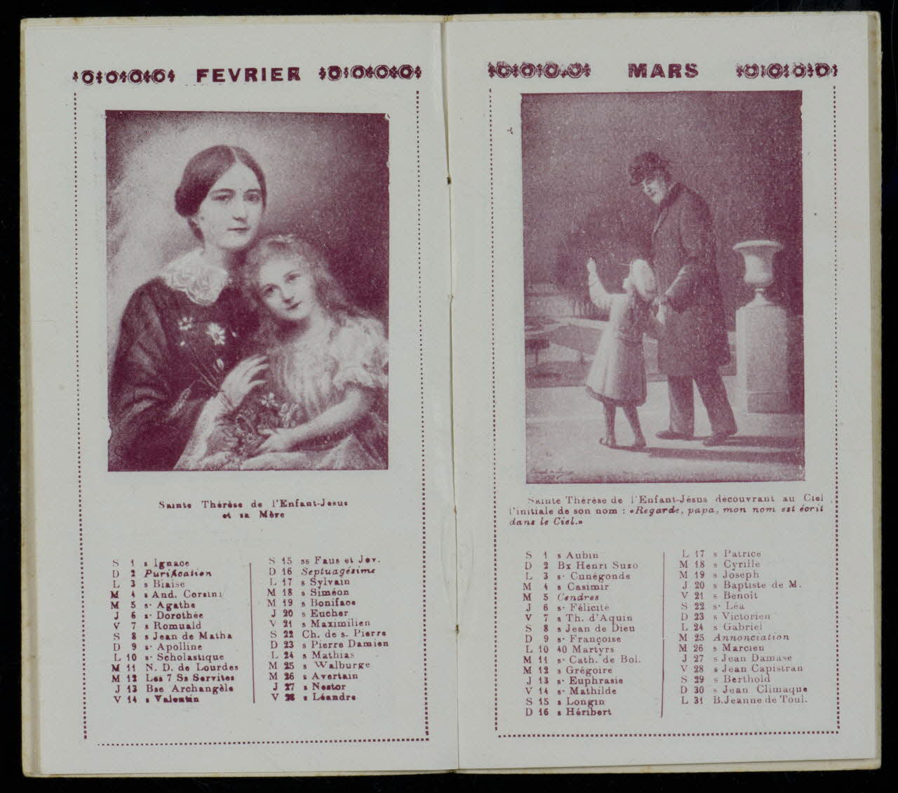 estampe CALENDRIER  DE  SAINTE THERESE  DE  l'Enfant JESUS 1973.95.130 Photo Mucem