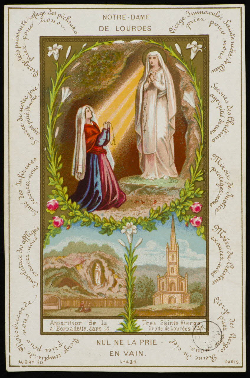 estampe NOTRE DAME  DE LOURDES  NUL NE LA PRIE  EN VAIN. 1973.95.34 Photo Mucem