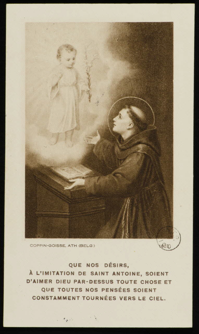 estampe QUE NOS DESIRS,  A L'IMITATION DE SAINT ANTOINE, SOIENT  D'AIMER DIEU PAR-DESSUS TOUTE CHOSE ET  QUE TOUTES NOS PENSEES SOIENT  CONSTAMMENT TOURNEES VERS LE CIEL. 1973.95.65 Photo Mucem