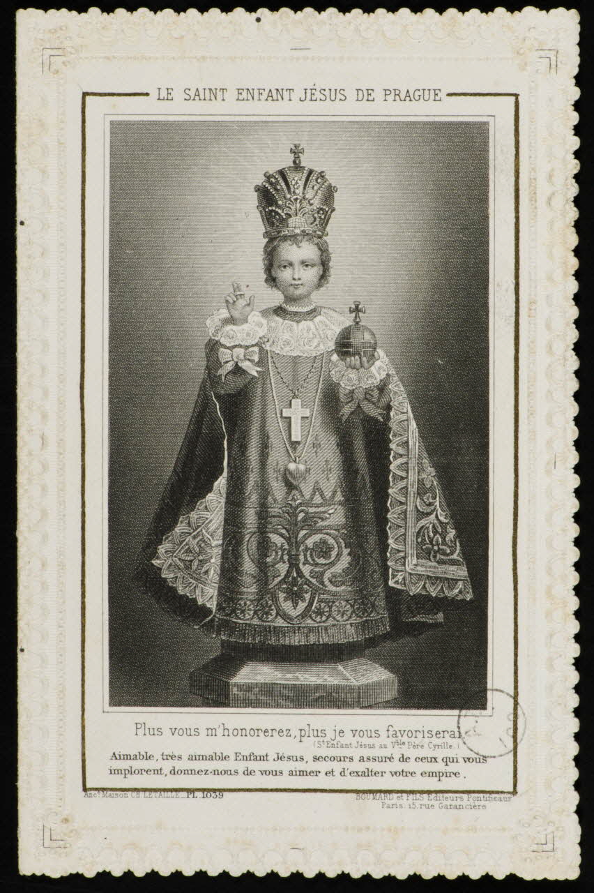 estampe LE SAINT ENFANT JESUS DE PRAGUE  Plus vous m'honorerez, plus je vous favoriserai. 1973.95.8 Photo Mucem
