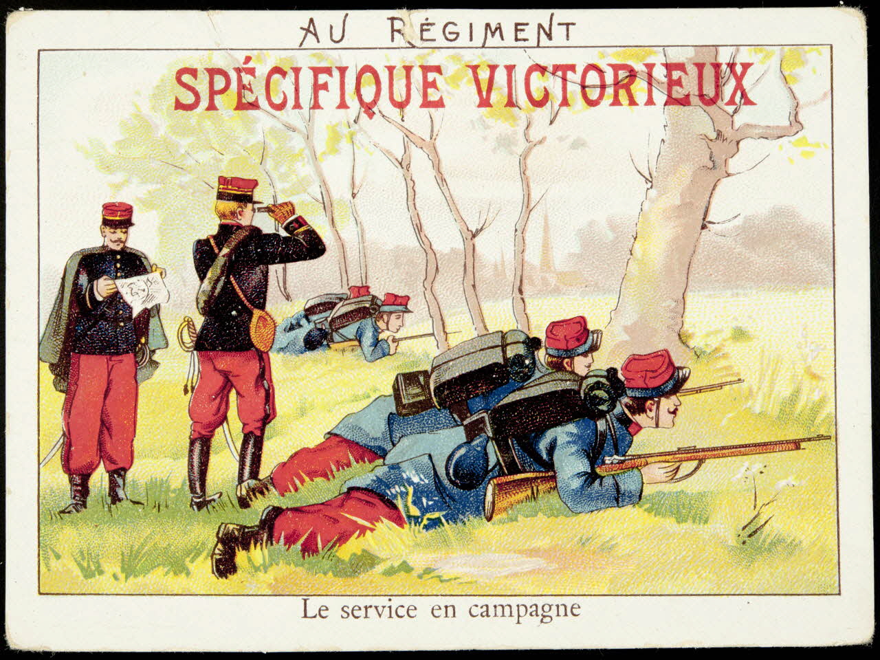 carte réclame AU REGIMENT  Le service en campagne 1974.19.115 Photo Mucem