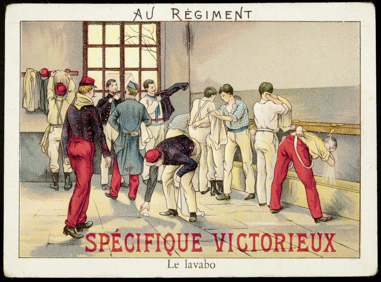 carte réclame AU REGIMENT  Le lavabo 1974.19.118 Photo Mucem