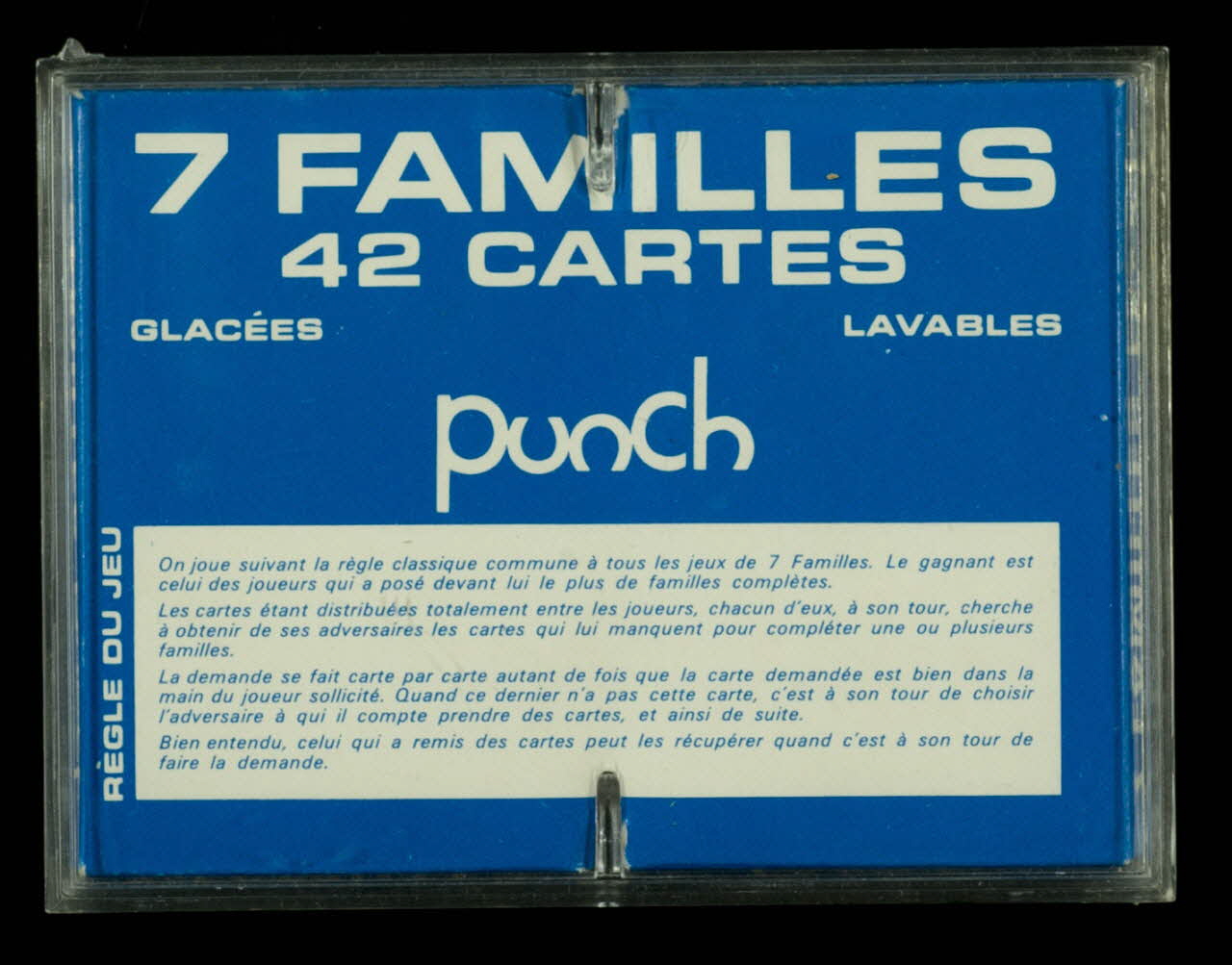 Punch boîte de jeu 7 FAMILLES  42 CARTES  GLACEES  LAVABLES  punch Ile-de-France, France 1973 1974.34.11.1-2 Photo Mucem