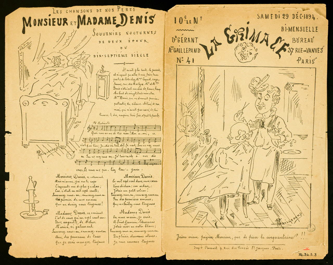 estampe LES CHANSONS DE NOS PERES  MONSIEUR ET MADAME DENIS 1974.34.5.1/3 Photo Mucem