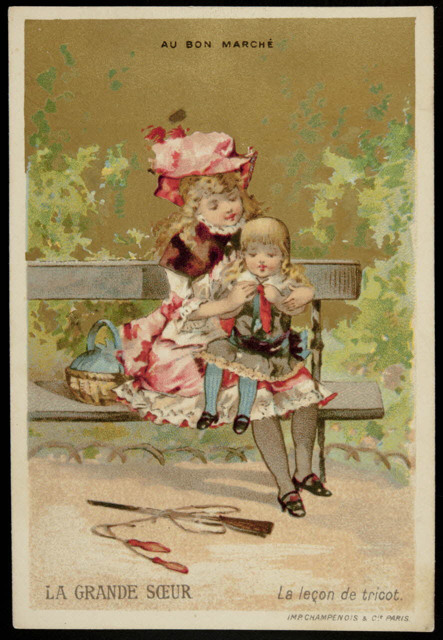 carte réclame LA GRANDE SOEUR  La leçon de tricot. 1974.50.195 Photo Mucem