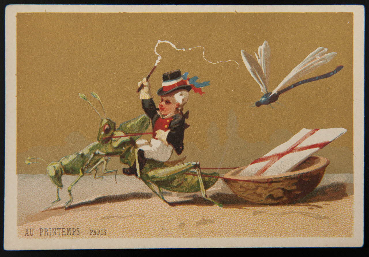 carte réclame Voiture de coquille de noix tirée par des insectes 1974.50.226 Photo Mucem
