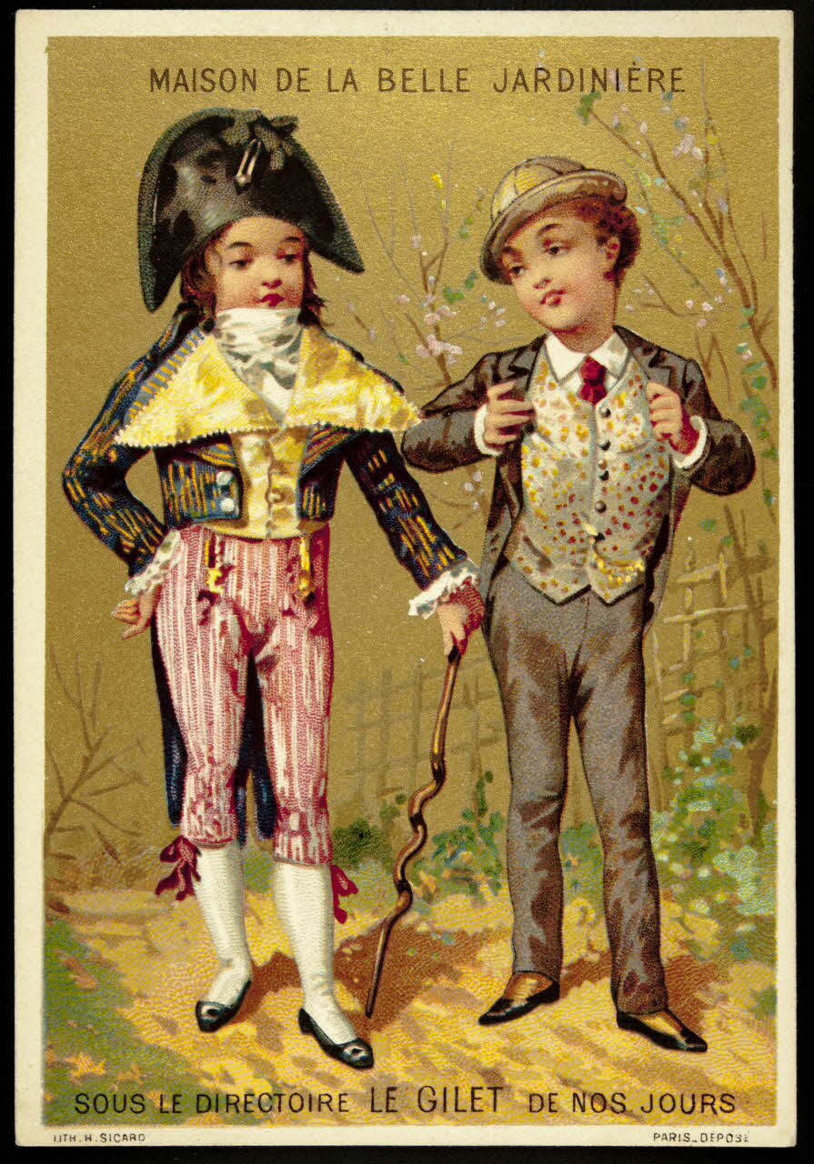 carte réclame SOUS LE DIRECTOIRE LE GILET DE NOS JOURS 1974.50.30 Photo Mucem