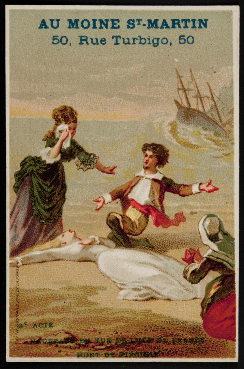 carte réclame 3e ACTE  NAUFRAGE EN VUE DE L'ILE DE FRANCE  MORT DE VIRGINIE 1974.50.328 Photo Mucem