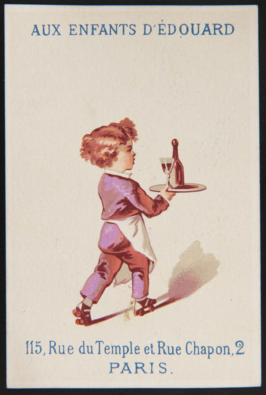 carte réclame Jeune serviteur en patins à roulettes. 1974.50.352 Photo Mucem