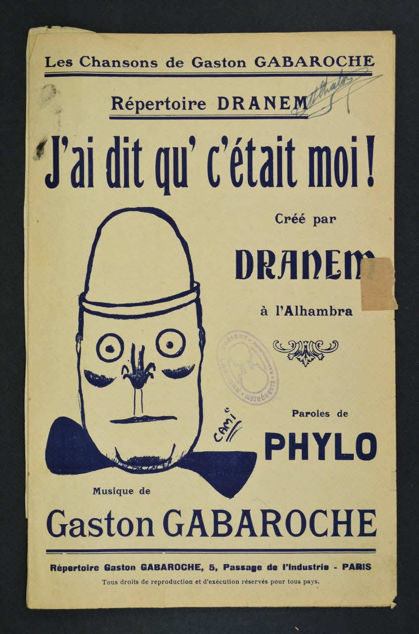Phylo ; Gaston Gabaroche ; Dranem chanson petit format Île-de-France, France 1918 1966.139.17 Photo Mucem