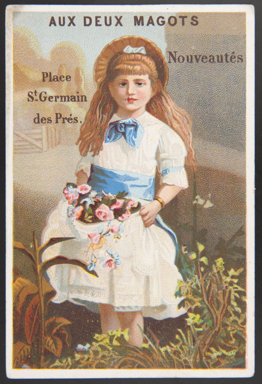 carte réclame Jeune fille portant des roses dans sa jupe 1974.50.381 Photo Mucem