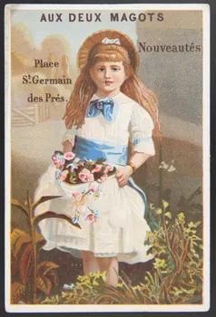 carte réclame Jeune fille portant des roses dans sa jupe 1974.50.381  Photo Mucem