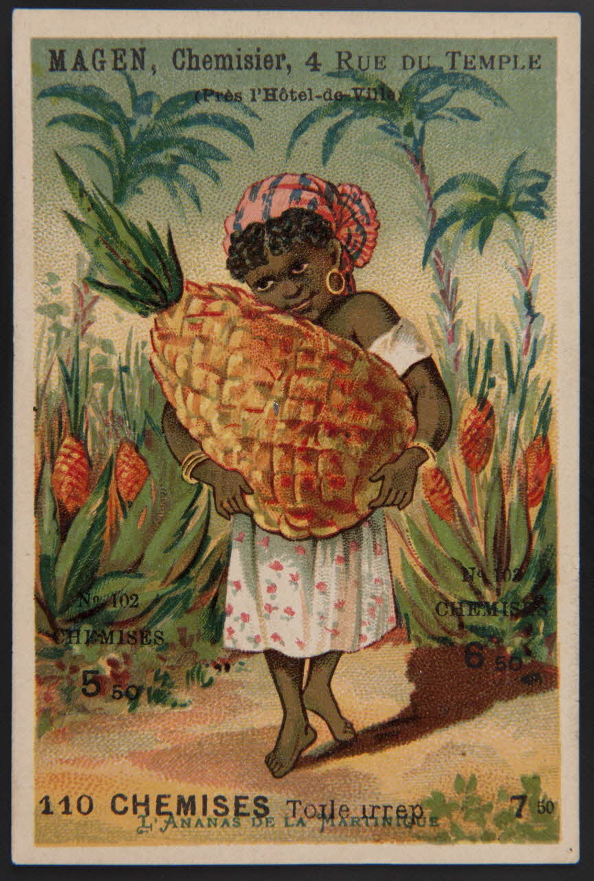 carte réclame Créole portant un ananas 1974.50.394 Photo Mucem
