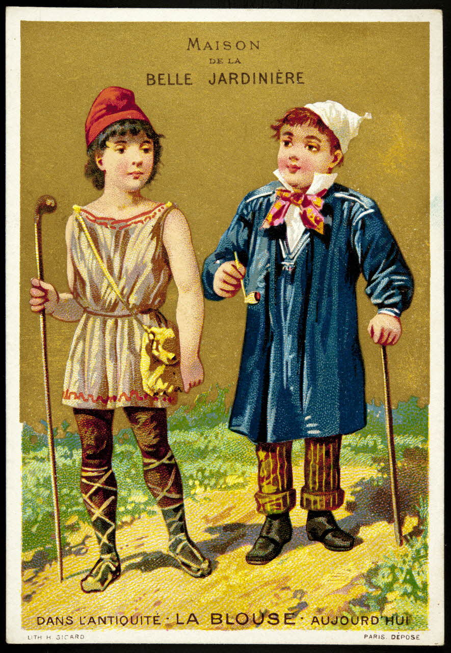 carte réclame DANS L'ANTIQUITE . LA BLOUSE . AUJOURD'HUI 1974.50.41 Photo Mucem