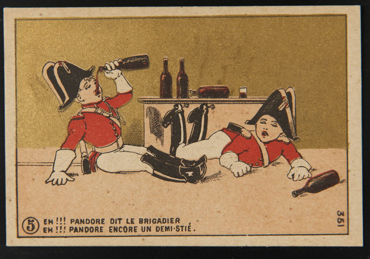 carte réclame 5  EH !!! PANDORE DIT LE BRIGADIER  EH !!! PANDORE ENCORE UN DEMI-STIE. 1974.50.621 Photo Mucem