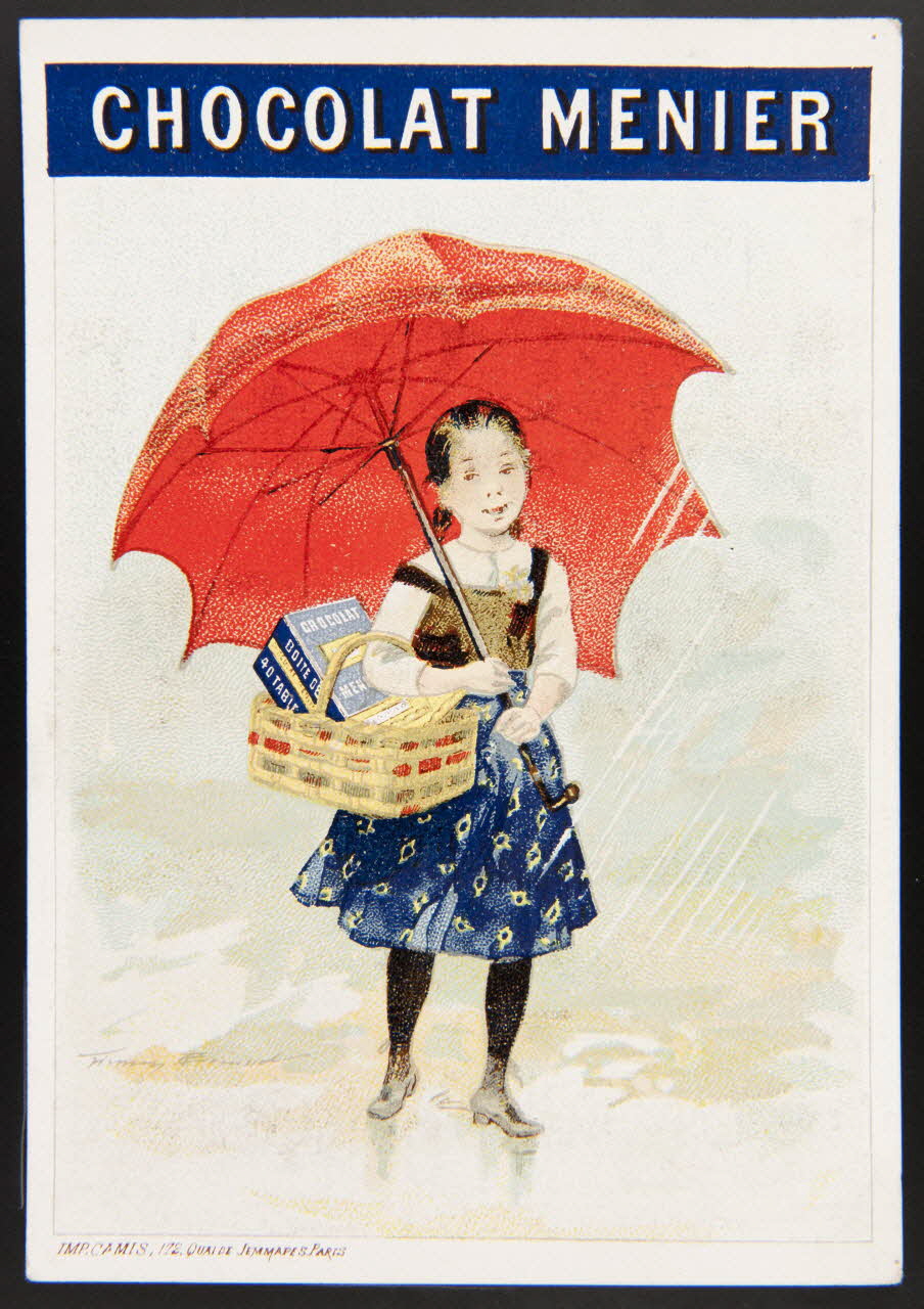 carte réclame Fillette sous la pluie 1974.50.681 Photo Mucem