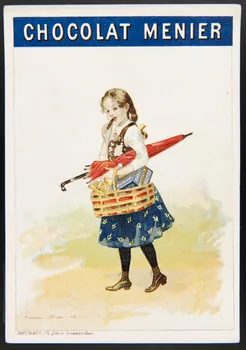 carte réclame Fillette marchant en train de manger du chocolat 1974.50.683 Photo Mucem