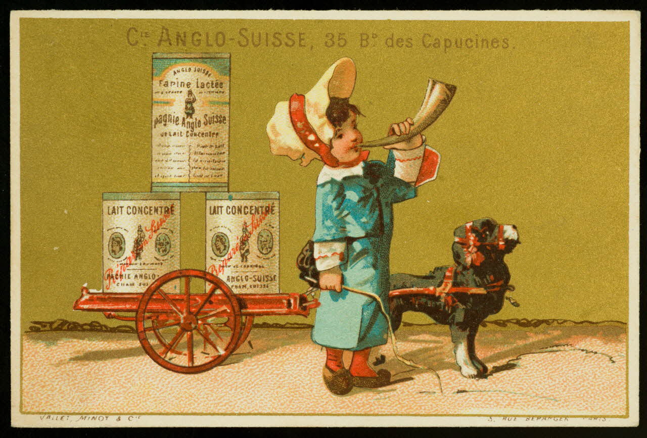 carte réclame Jeune fille soufflant dans une corne 1974.50.776 Photo Mucem