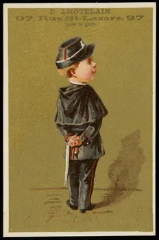 carte réclame Garçon en costume de policier 1974.50.857 Photo Mucem